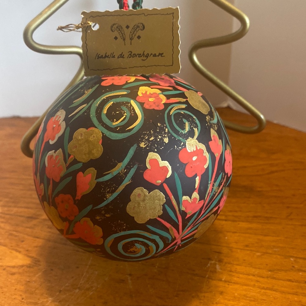 1990’s Isabella de Borchgrave floral design hand blown glass Christmas ornament